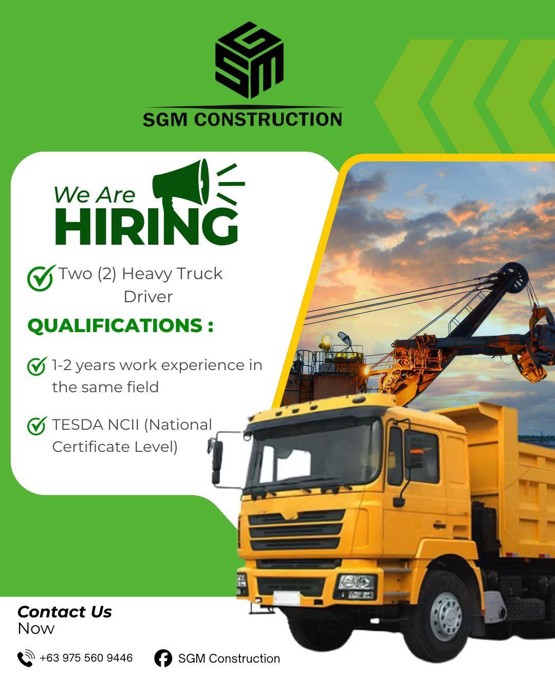 WE ARE HIRING: Two (2) Heavy Truck Driver